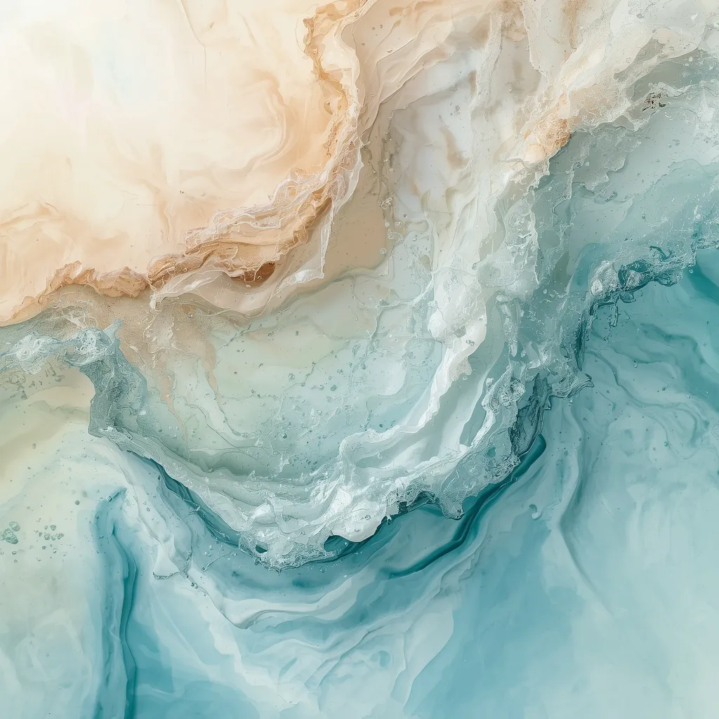 Abstracte vloeiende compositie met zachte aquatische tinten die een kalme hydratatie-atmosfeer uitstralen