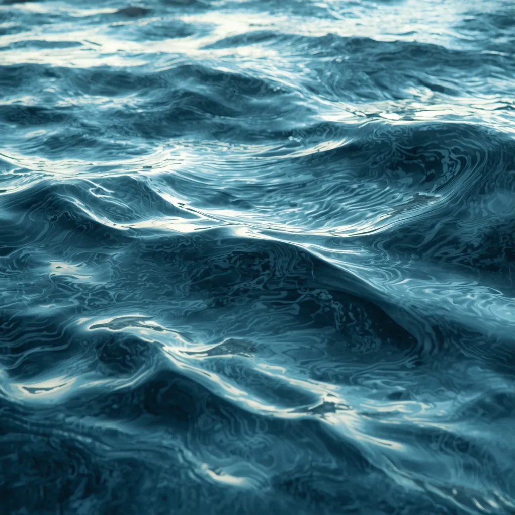 Abstracte vloeiende golven in aquatische tinten die een kalme waterstroom visualiseren